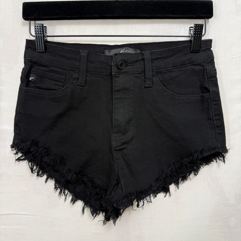 KanCan Denim Shorts Womens 25‎ Black High Rise Frayed Raw Hem Cheeky